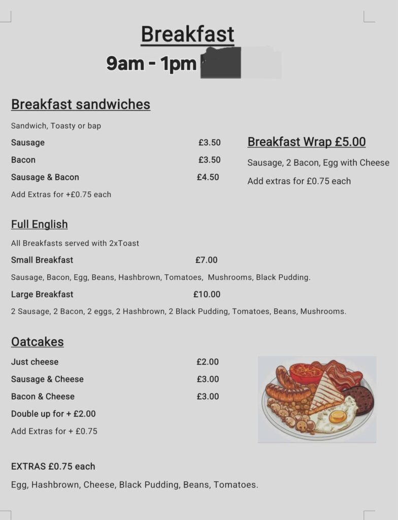 Food Hut Breakfast Menu